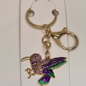 Mint Purple and Gold Hummingbird Keychain Bag Charm